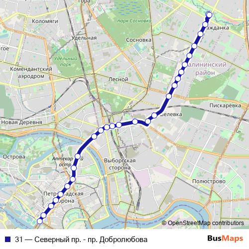 31 trolleybus Line Map