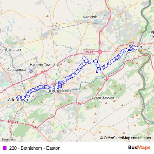 220 - Bethlehem - Easton bus Line Map