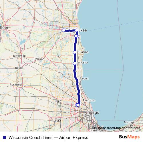 Wisconsin Coach Lines bus Line Map