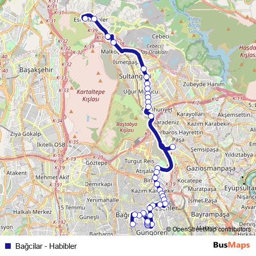 Bağcilar - Habibler bus Line Map