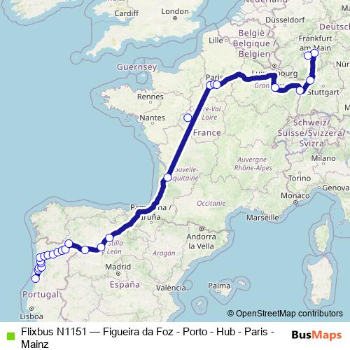 Flixbus N1151 bus Line Map
