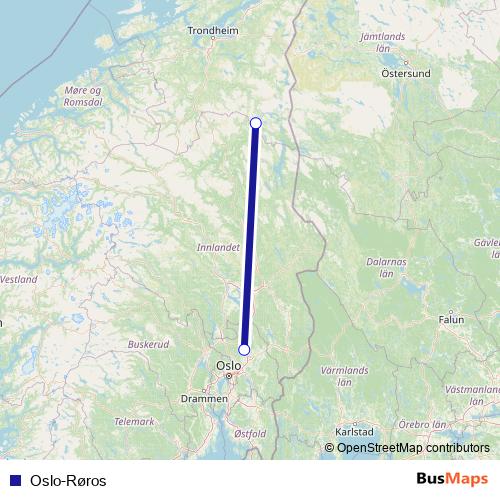 Oslo-Røros air Line Map