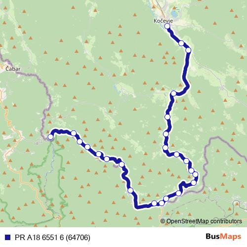 PR A18 6551 6 (64706) bus Line Map