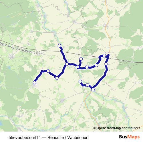 55evaubecourt11 bus Line Map