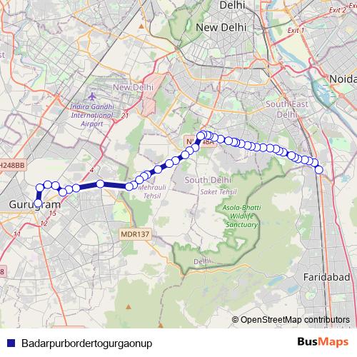 Badarpurbordertogurgaonup bus Line Map