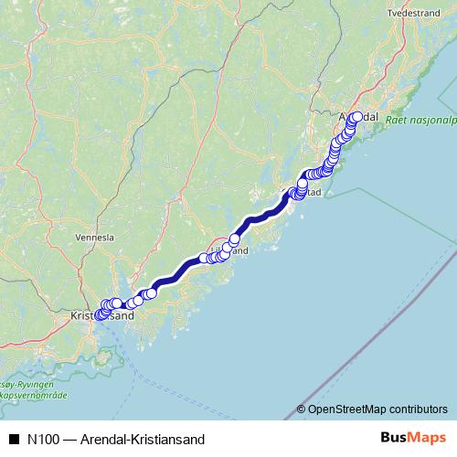 N100 bus Line Map