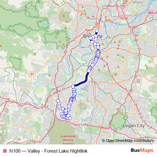 N100 bus Line Map