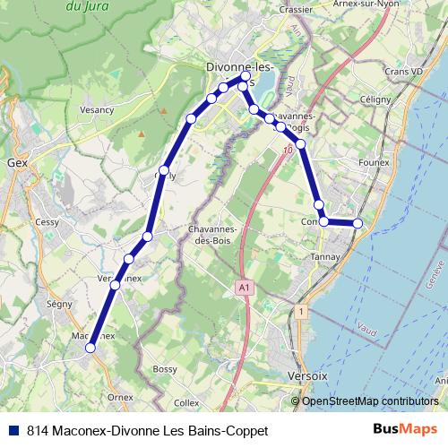 814 Maconex-Divonne Les Bains-Coppet bus Line Map