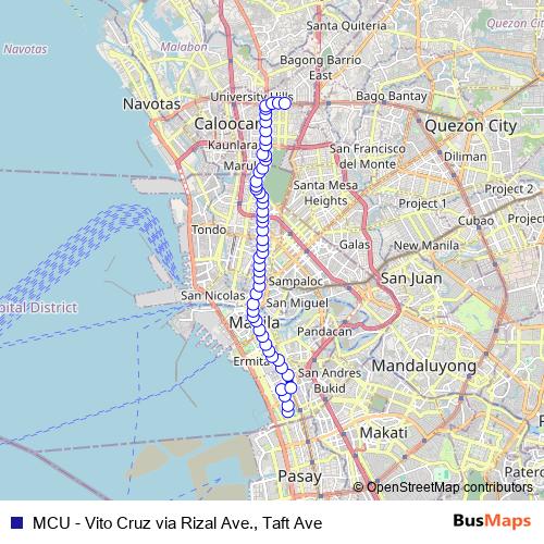 MCU - Vito Cruz via Rizal Ave., Taft Ave bus Line Map