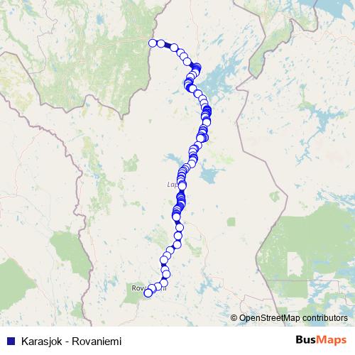 Karasjok - Rovaniemi bus Line Map