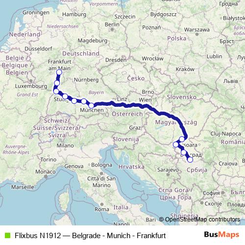 Flixbus N1912 bus Line Map