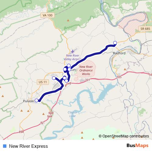 New River Express bus Line Map