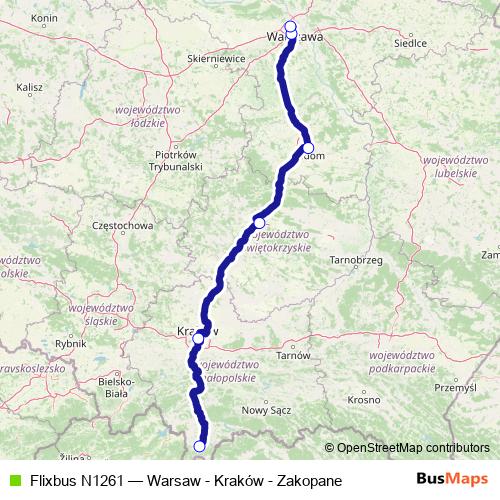 Flixbus N1261 bus Line Map