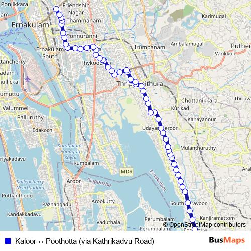 Kaloor ↔ Poothotta (via Kathrikadvu Road) bus Line Map