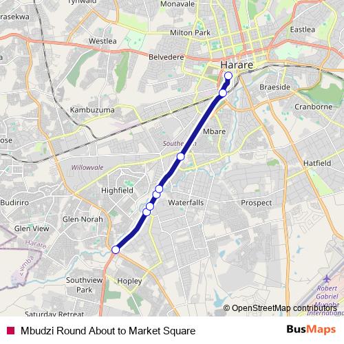 Mbudzi Round About to Market Square bus Line Map