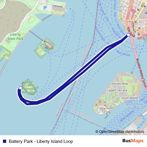 Battery Park - Liberty Island Loop ferry Line Map
