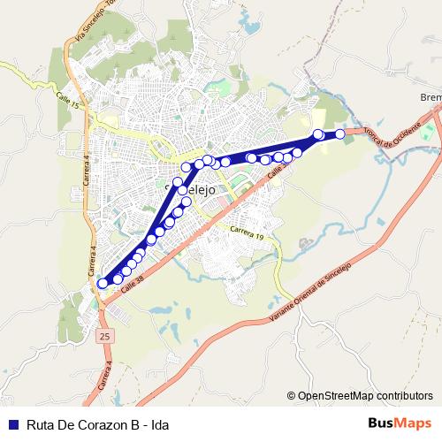 Ruta De Corazon B - Ida bus Line Map