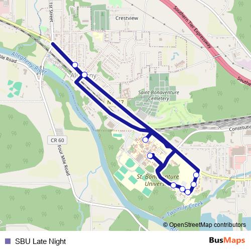 SBU Late Night bus Line Map