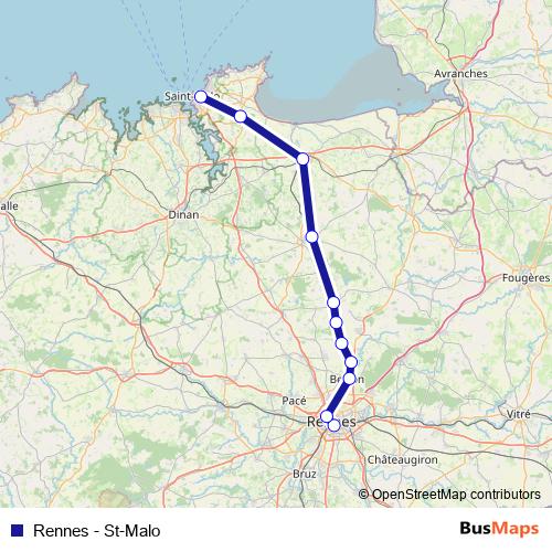 Rennes - St-Malo rail Line Map