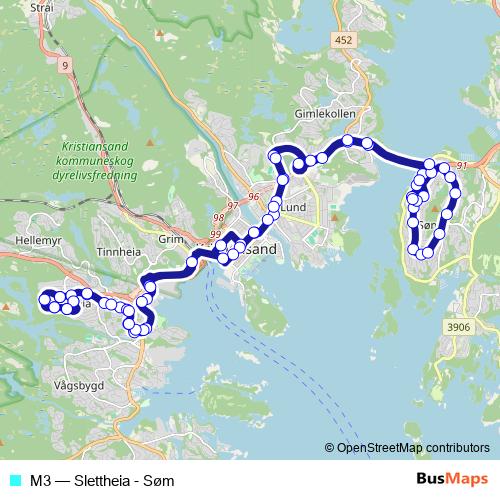 M3 bus Line Map
