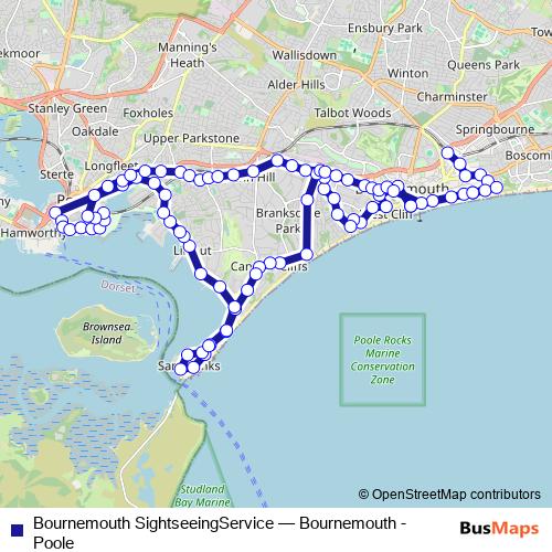 Bournemouth SightseeingService bus Line Map