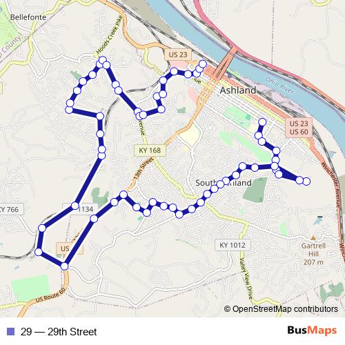 29 bus Line Map