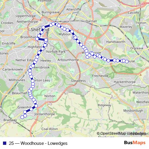 25 bus Line Map