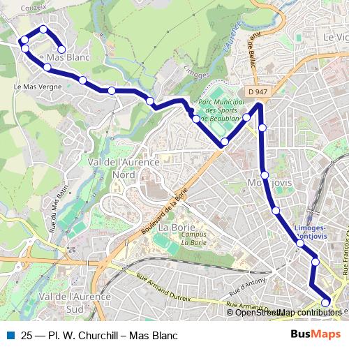 25 bus Line Map