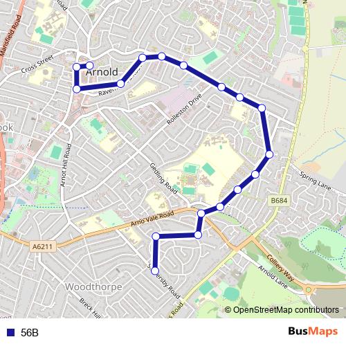 56B bus Line Map