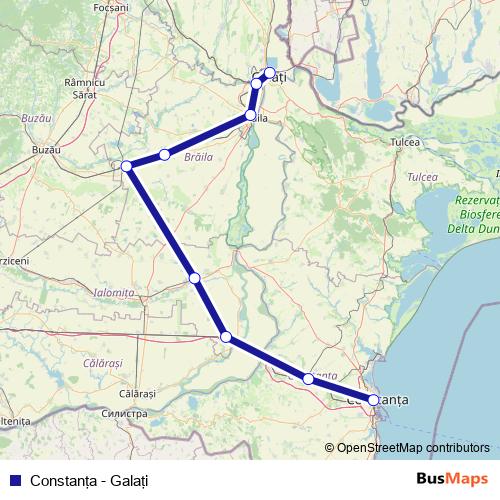 Constanţa - Galaţi rail Line Map