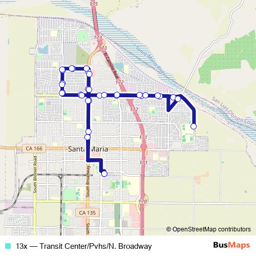 13x bus Line Map