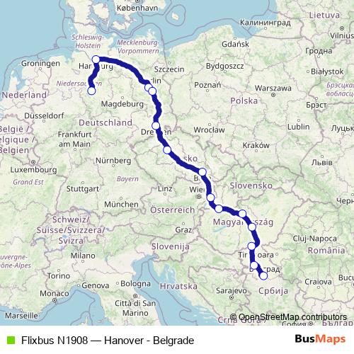 Flixbus N1908 bus Line Map