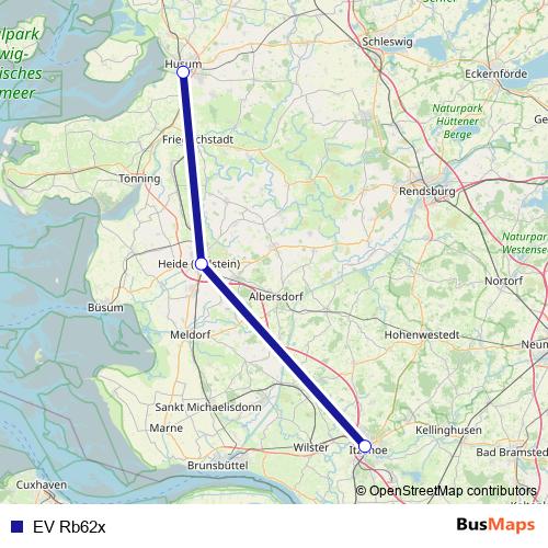 EV Rb62x bus Line Map