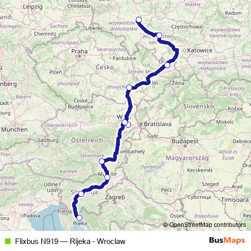Flixbus N919 bus Line Map