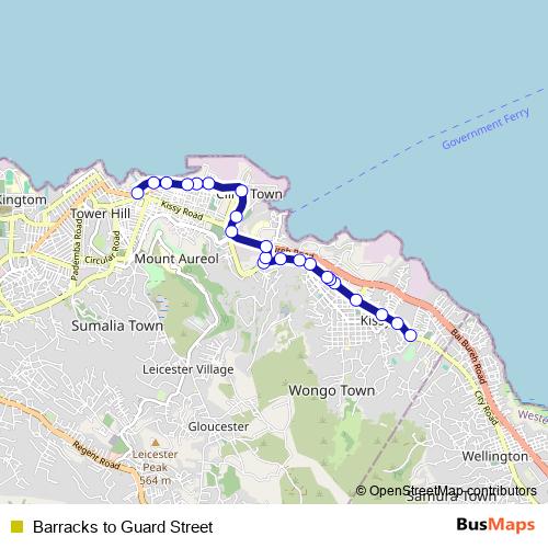 Barracks to Guard Street bus Line Map