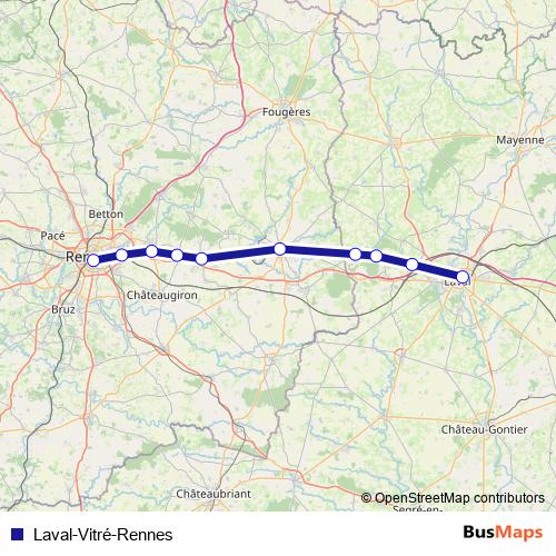 Laval-Vitré-Rennes rail Line Map