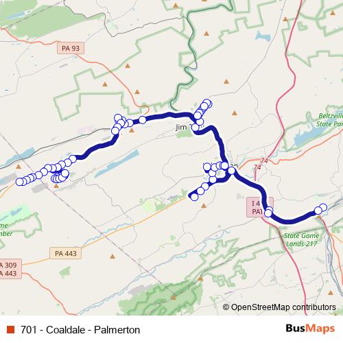 701 - Coaldale - Palmerton bus Line Map