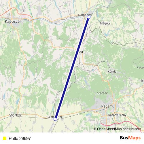 Pótló 29697 bus Line Map