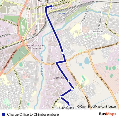 Charge Office to Chimbarembare bus Line Map