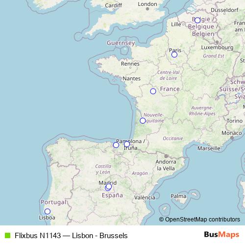 Flixbus N1143 bus Line Map