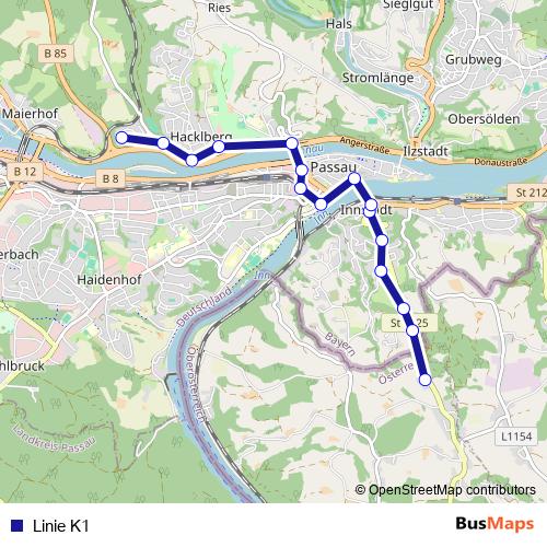 Linie K1 bus Line Map