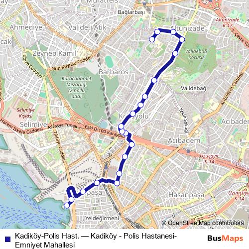 Kadiköy-Polis Hast. bus Line Map