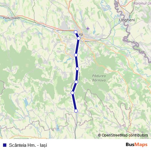 Scânteia Hm. - Iaşi rail Line Map