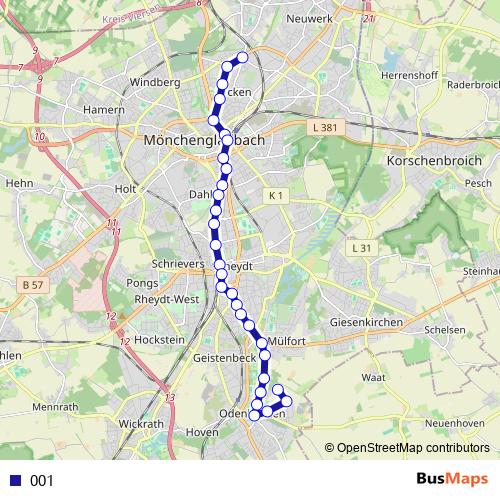 001 bus Line Map