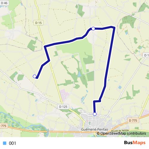 001 bus Line Map