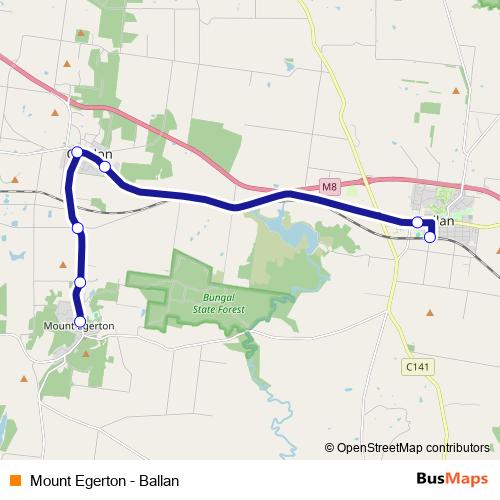 Mount Egerton - Ballan bus Line Map