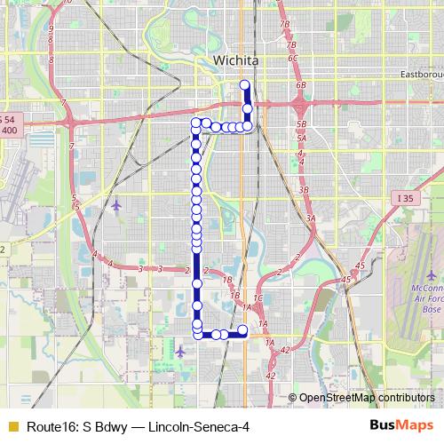 Route16: S Bdwy bus Line Map