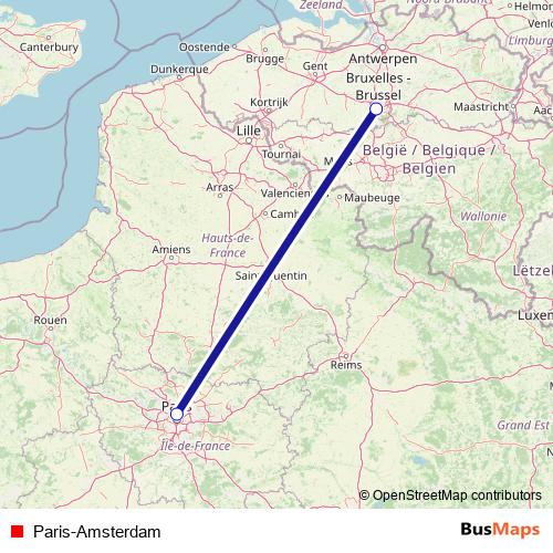 Paris-Amsterdam rail Line Map