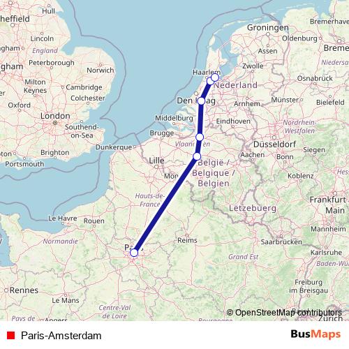 Paris-Amsterdam rail Line Map