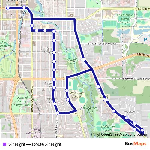 22 Night bus Line Map